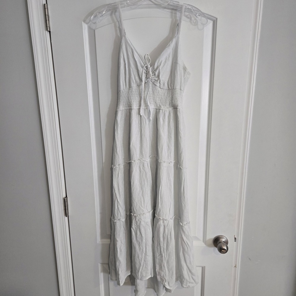 Hollister White Tiered Maxi Dress Lace Up Front Boho Cottagecore Women's Large